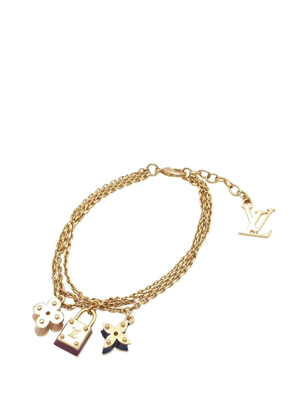 Louis Vuitton Pre-Owned 2010 Gold Plated Enamel Monogram Sweet Charm Triple Chain Bracelet costume bracelet - Oro