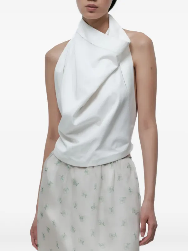 Carven Backless Draped Silk Top in White
