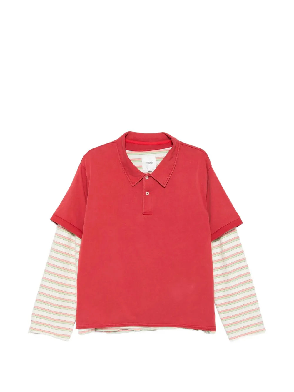 FOUND layered-design striped-sleeve polo shirt - Rosso