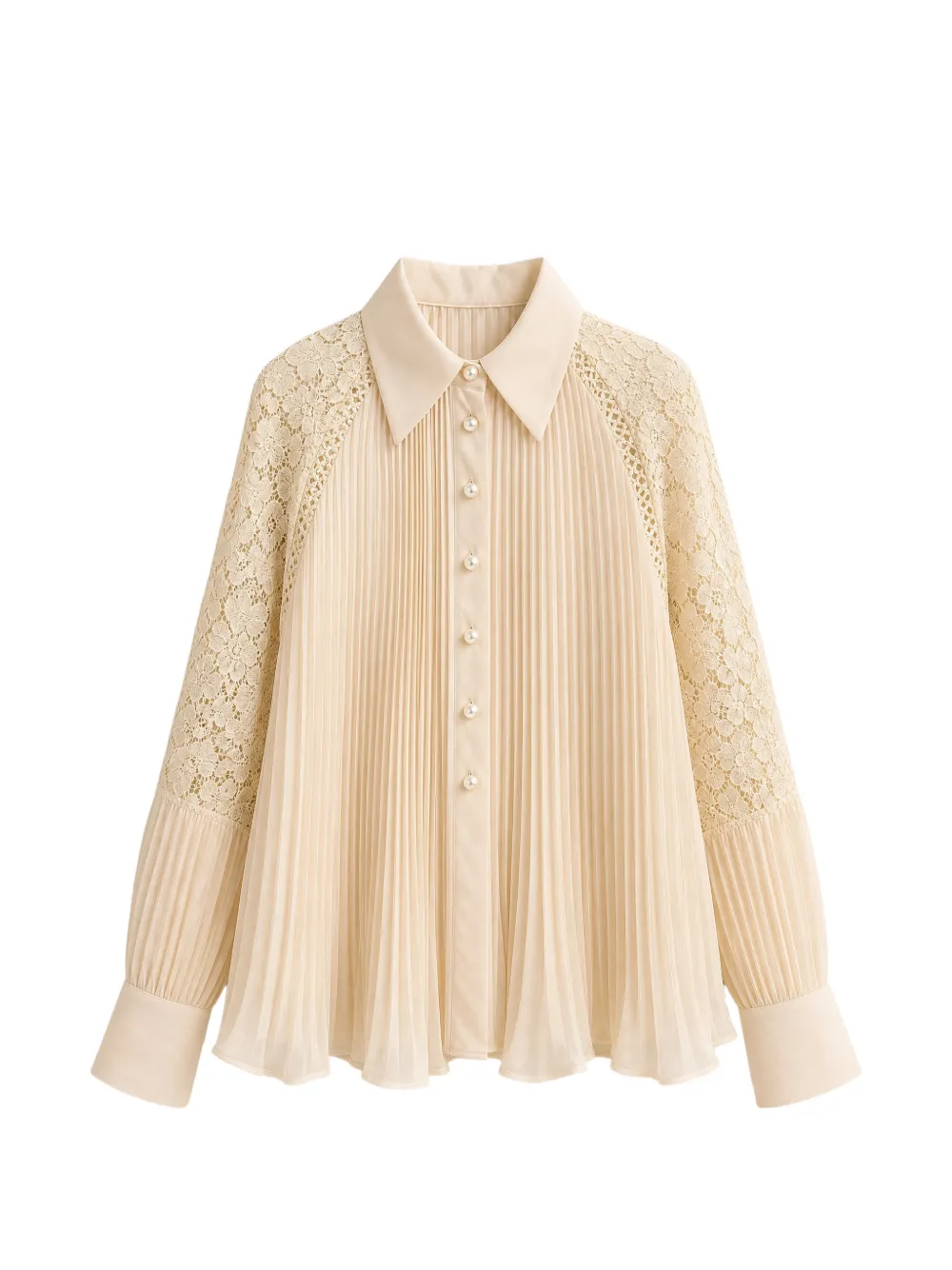 Edward Achour Paris floral-lace pleated shirt - Neutrals