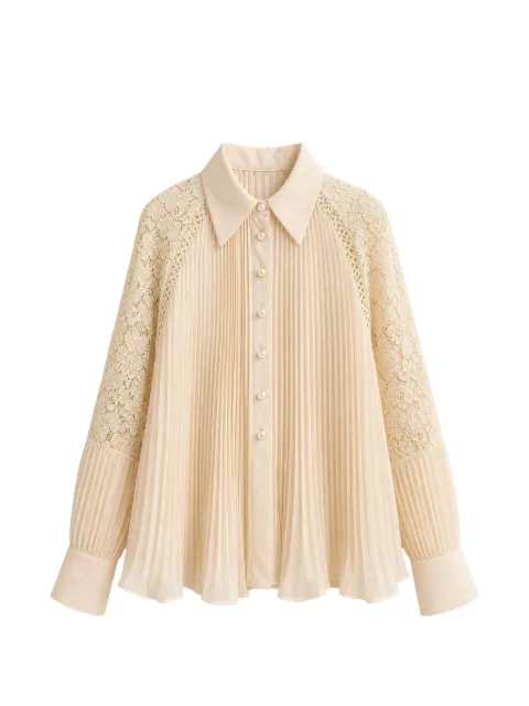 Edward Achour Paris floral-lace pleated shirt