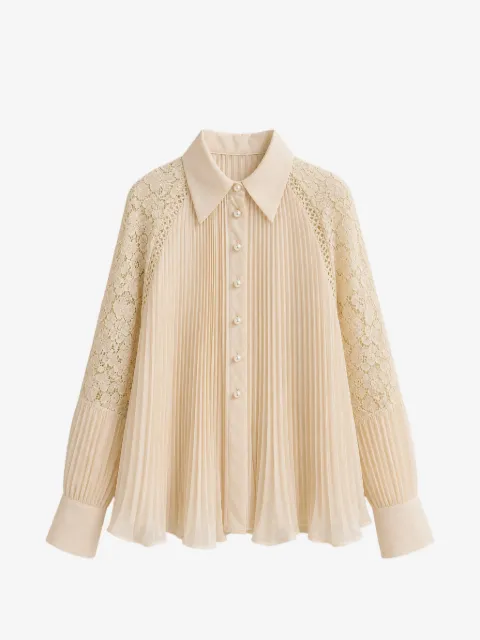 Edward Achour Paris floral-lace pleated shirt
