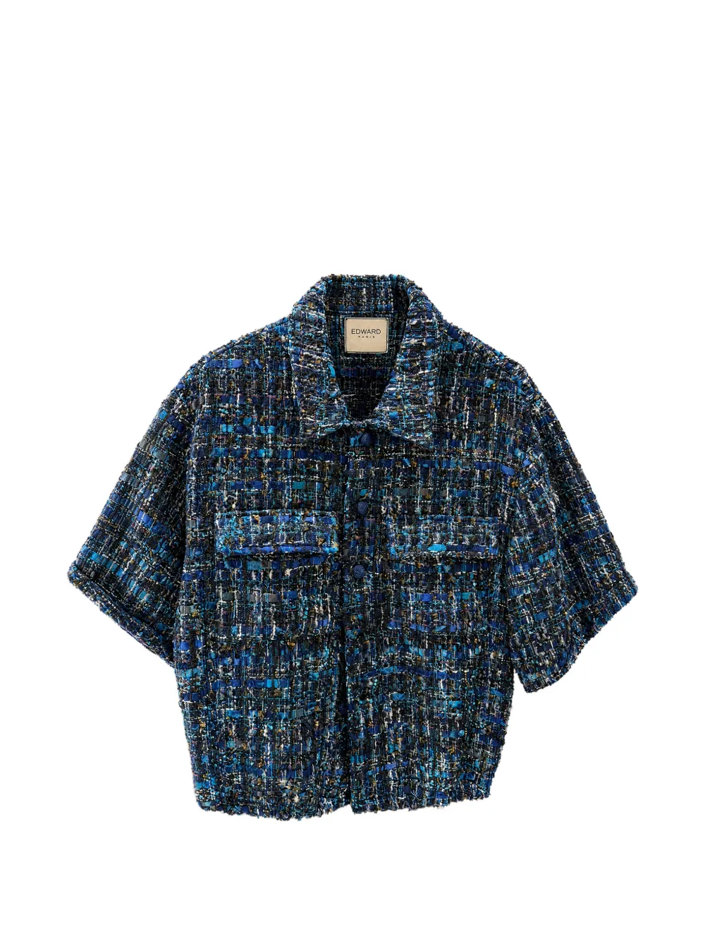 Edward Achour Paris Kurzärmelige Tweed-Jacke - Blau