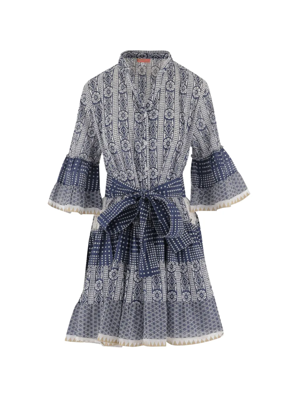 Pep's Geometric-pattern Ruffled Dress In Gray