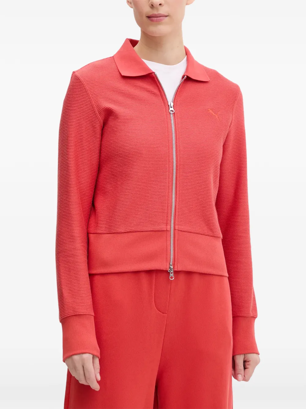 Puma Ribbed-knit Zip-up Jacket In Red