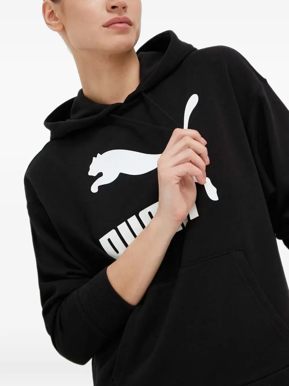 PUMA logo-print drawstring hoodie Zwart