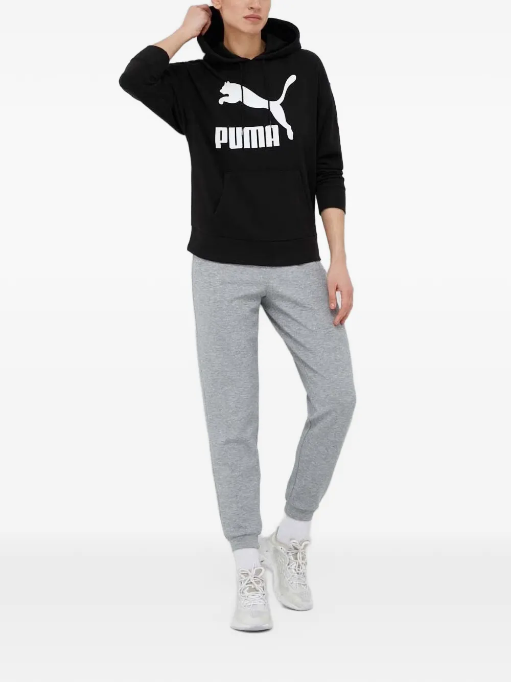 PUMA logo-print drawstring hoodie Zwart