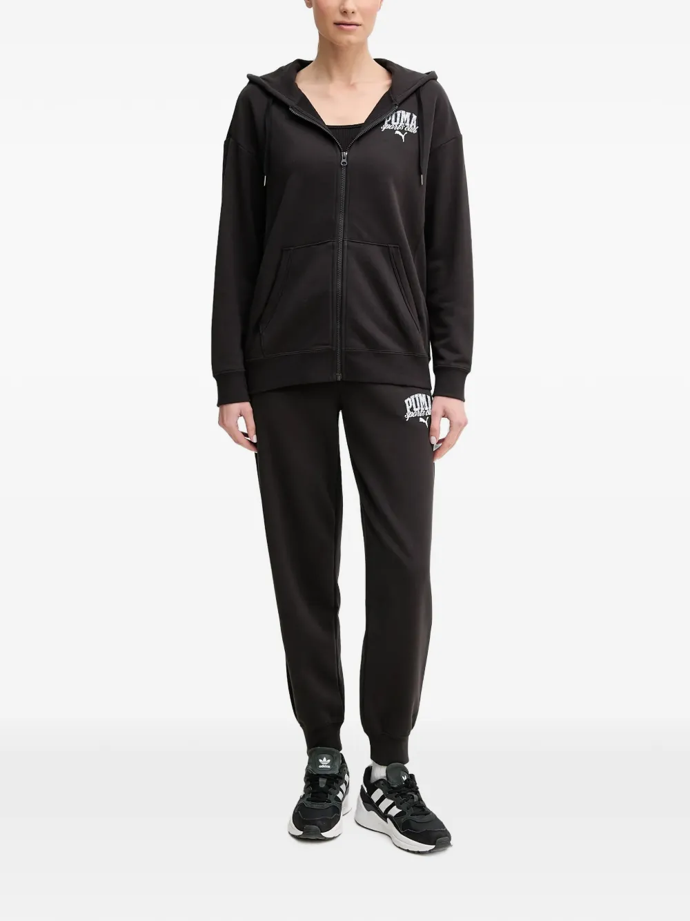 PUMA Hoodie met logoprint en rits Zwart