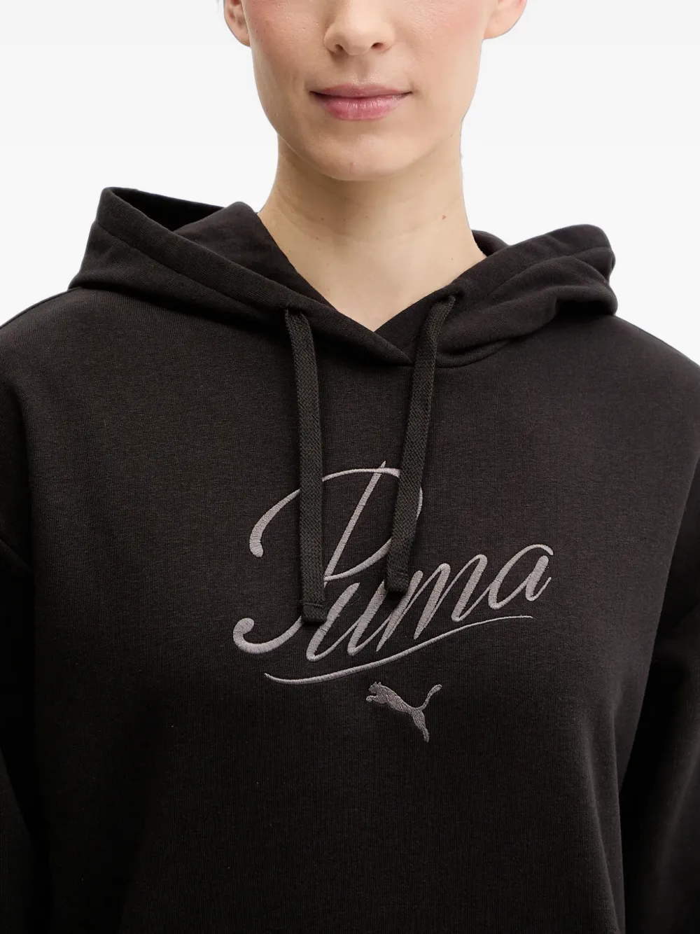 PUMA Essentials Script hoodie met trekkoord en geborduurd logo Zwart