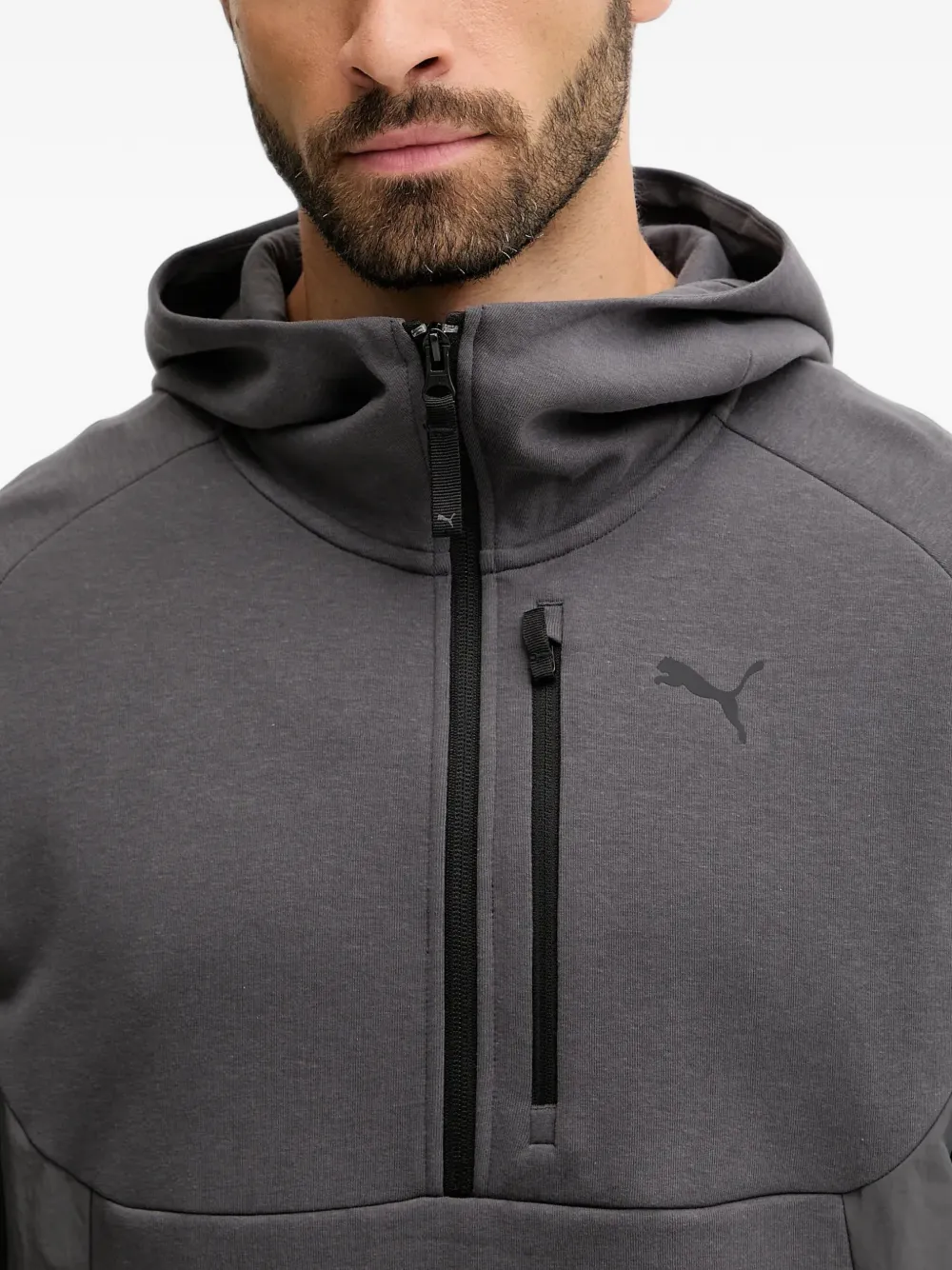PUMA Hoodie met kwartrits en logo-print Grijs