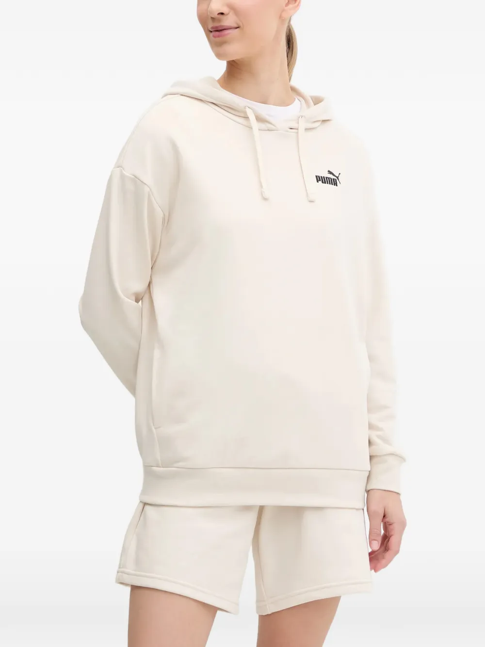 PUMA logo-embroidered shorts and hoodie set Beige