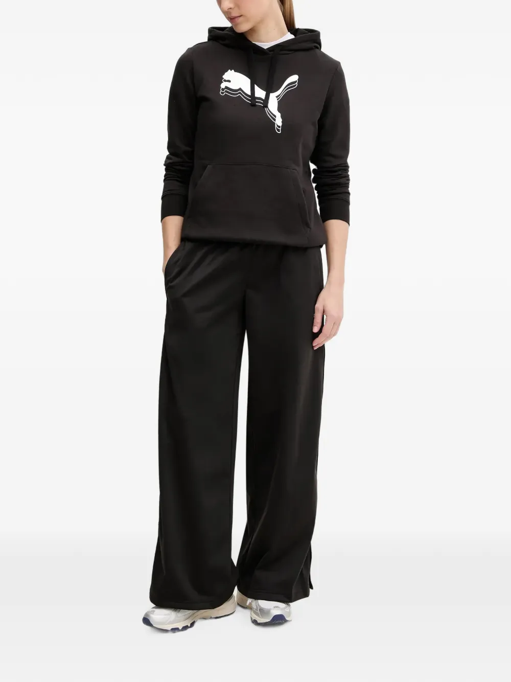 PUMA Hoodie met logoprint en trekkoord Zwart