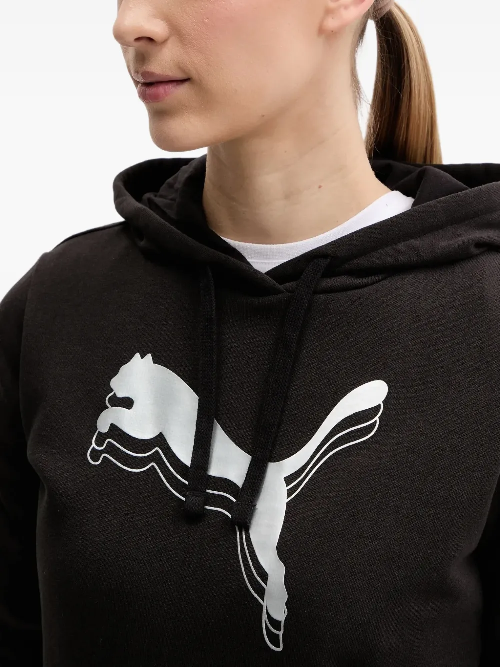 PUMA Hoodie met logoprint en trekkoord Zwart