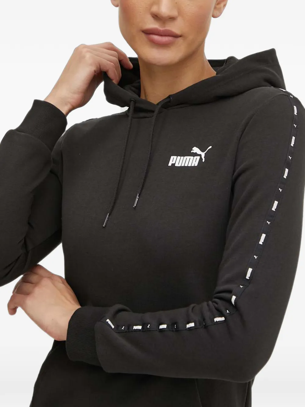 PUMA Hoodie met logo-print en banddetail Zwart