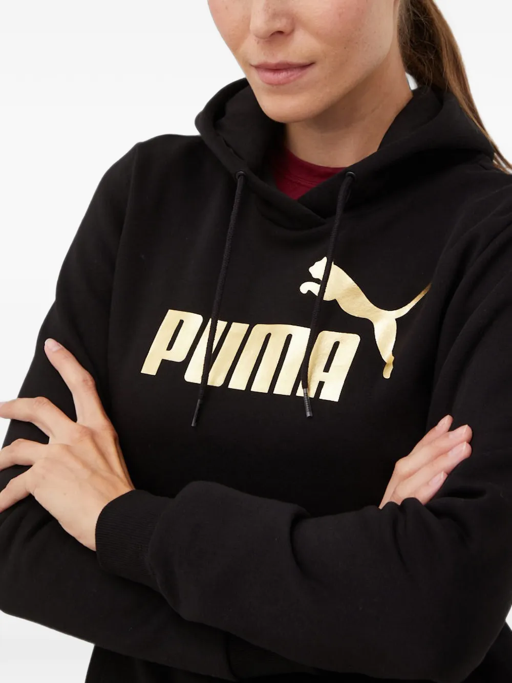 PUMA Hoodie met logoprint en trekkoord Zwart