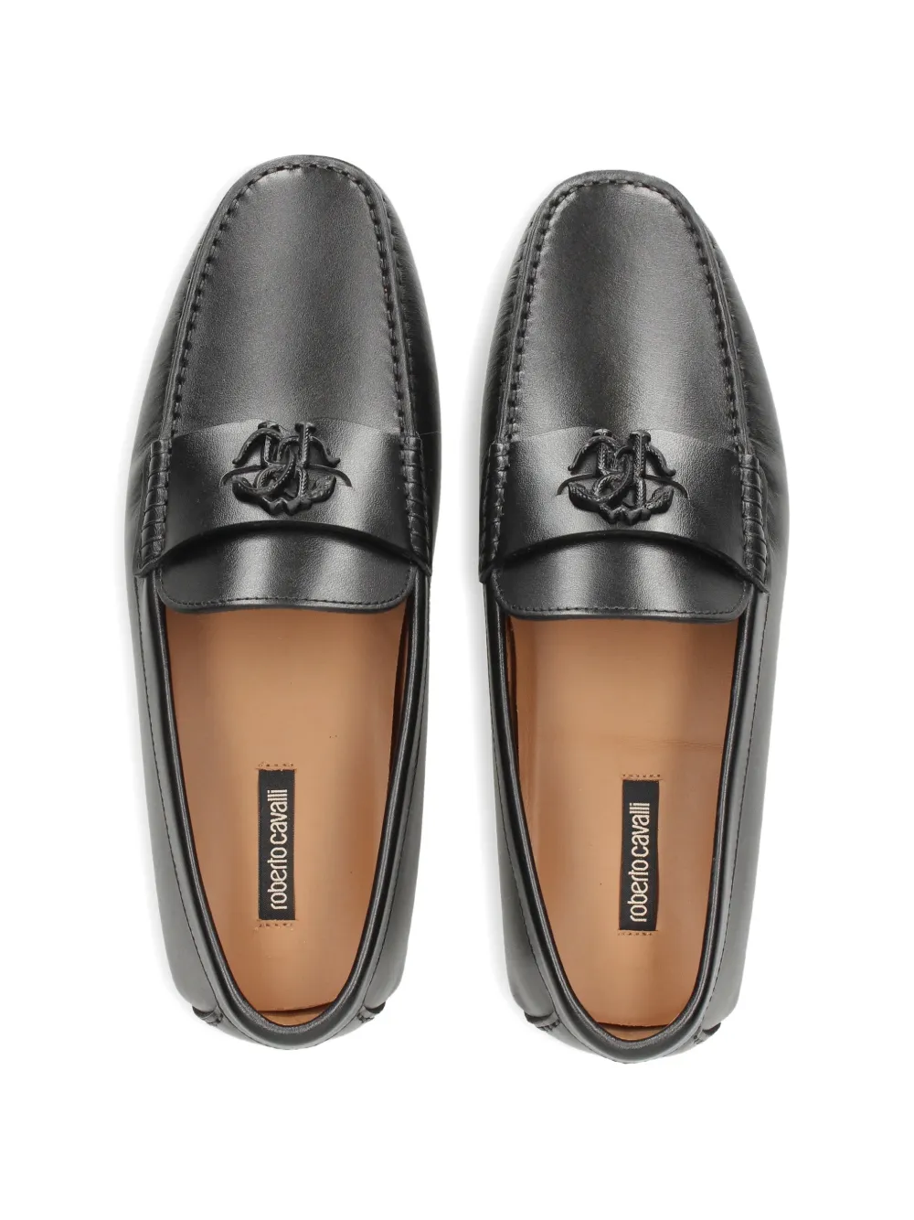 Roberto Cavalli logo-plaque loafers Zwart