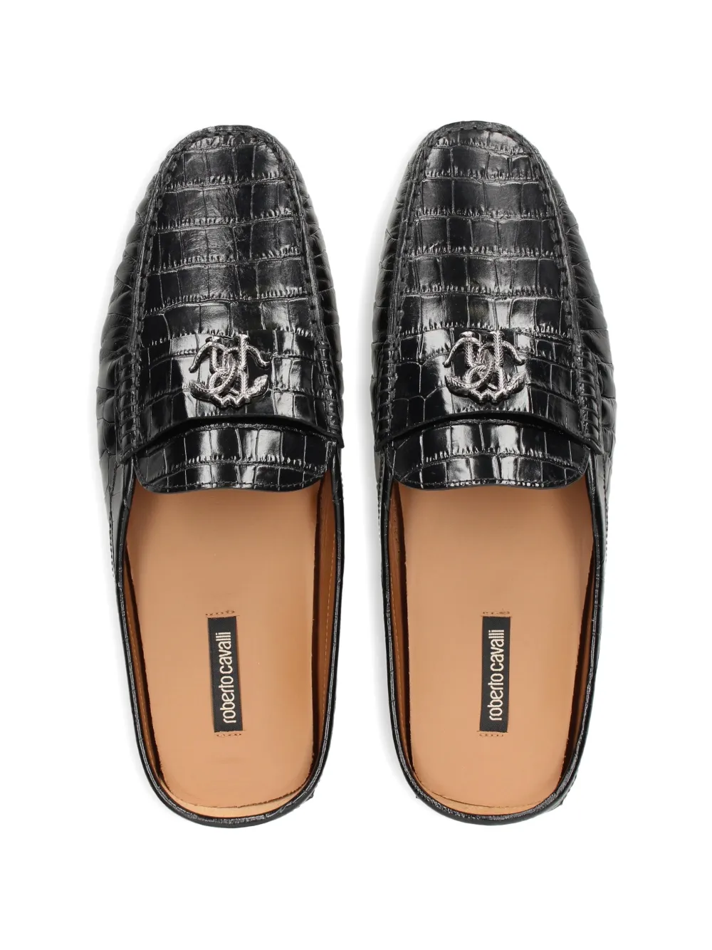 Roberto Cavalli crocodile-effect mules Zwart
