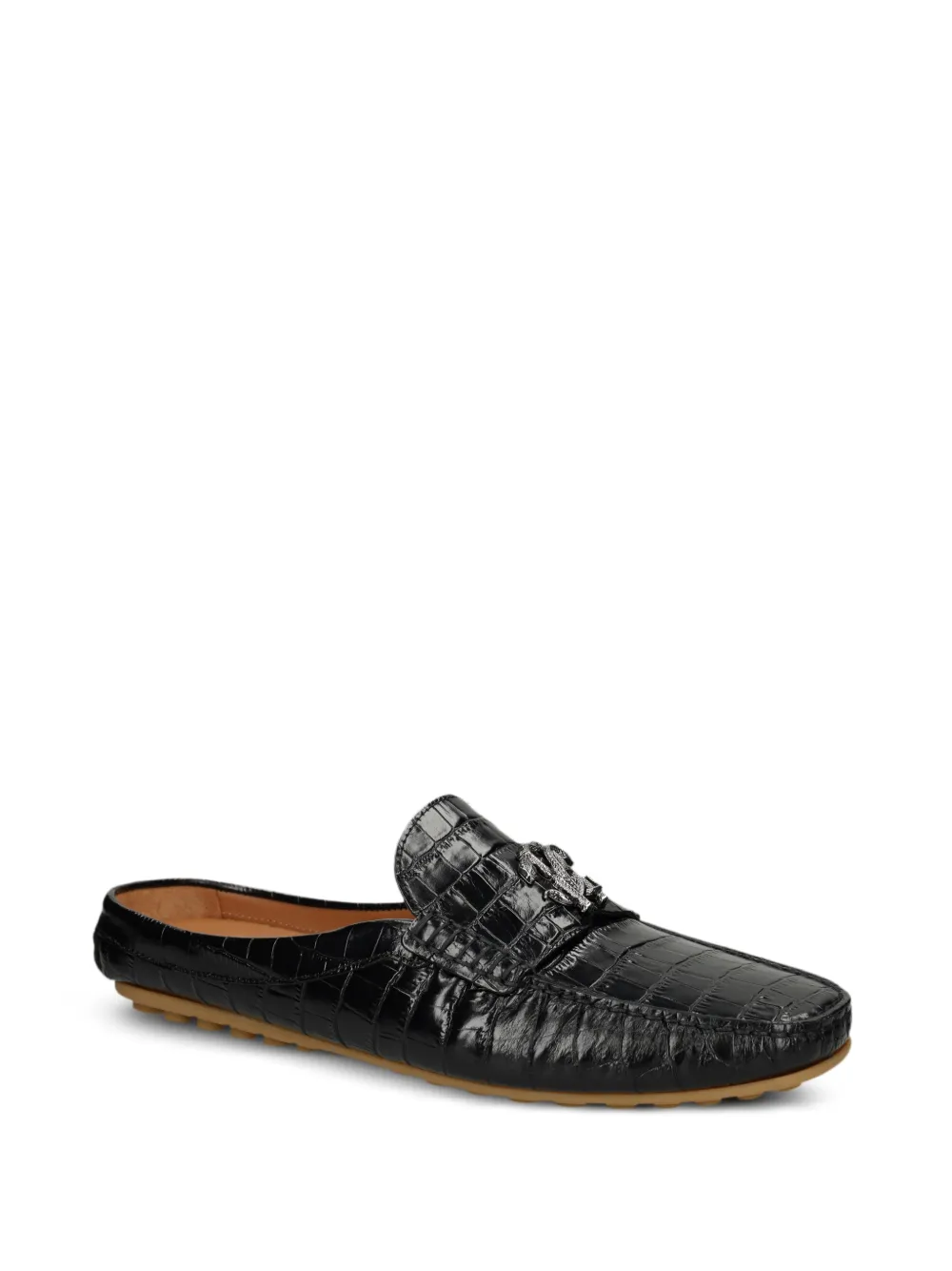 Roberto Cavalli crocodile-effect mules Zwart