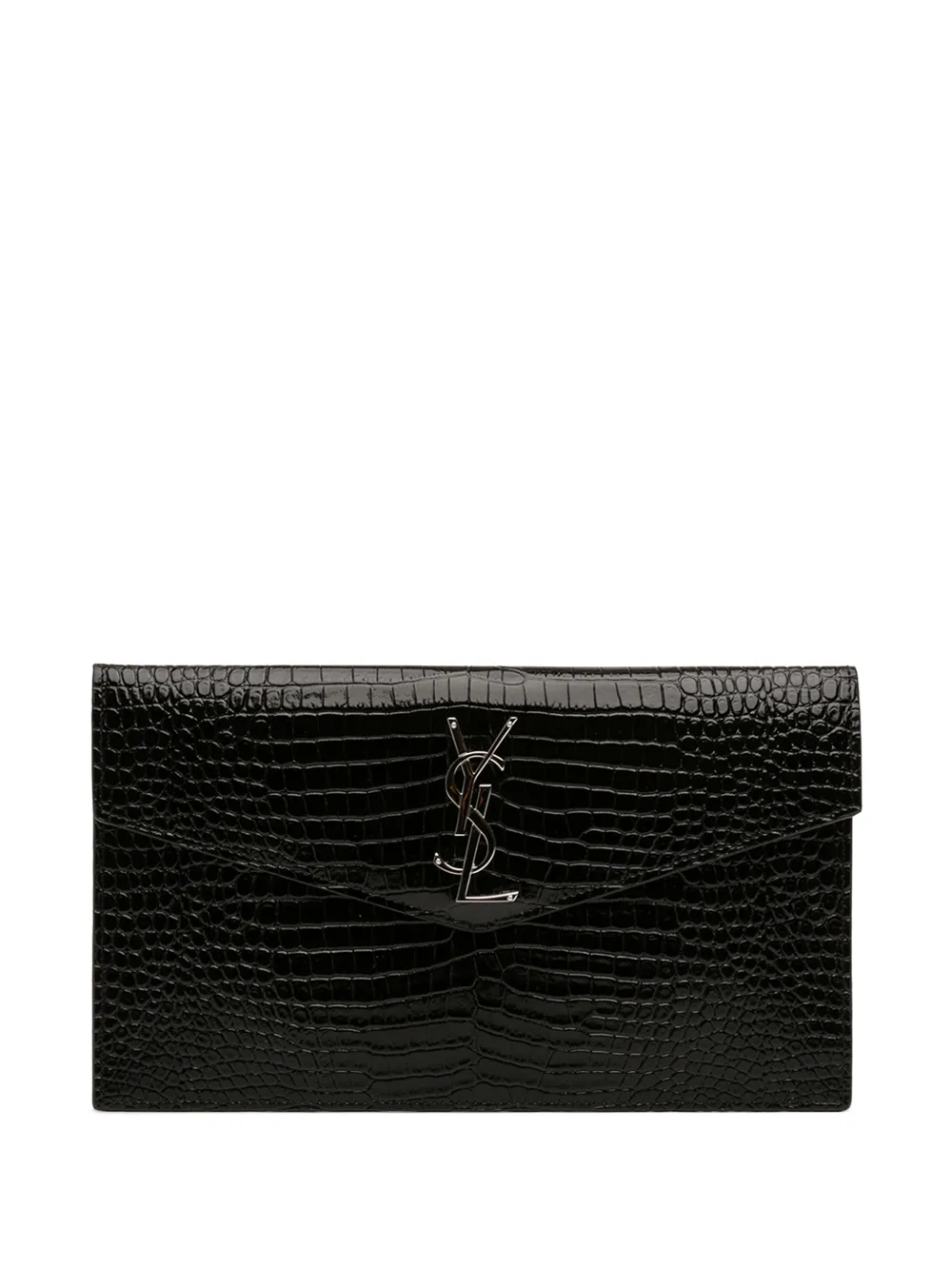 Saint Laurent Pre-Owned 2019 Croc Embossed Shiny Calfskin Monogram Uptown clutch bag - Schwarz