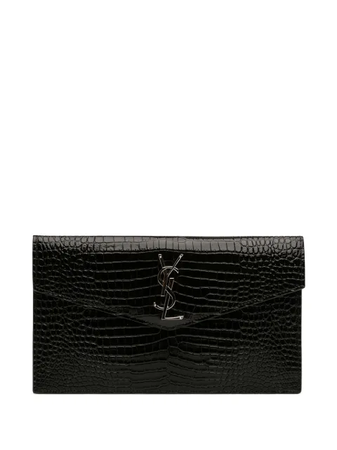 Saint Laurent Pre-Owned pochette Uptown en cuir de veau brillant à effet peau de crocodile et monogramme (2019)