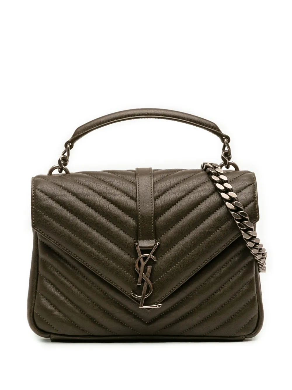 Saint Laurent Pre-Owned 2017 Medium Quilted Chevron Sheepskin College satchel - Braun