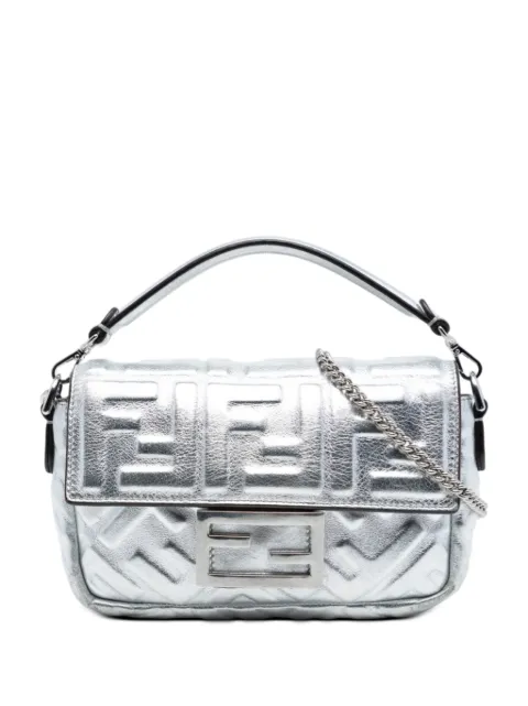 Fendi Pre-Owned 2010-2026 Mini Zucca Embossed Metallic Leather Baguette satchel