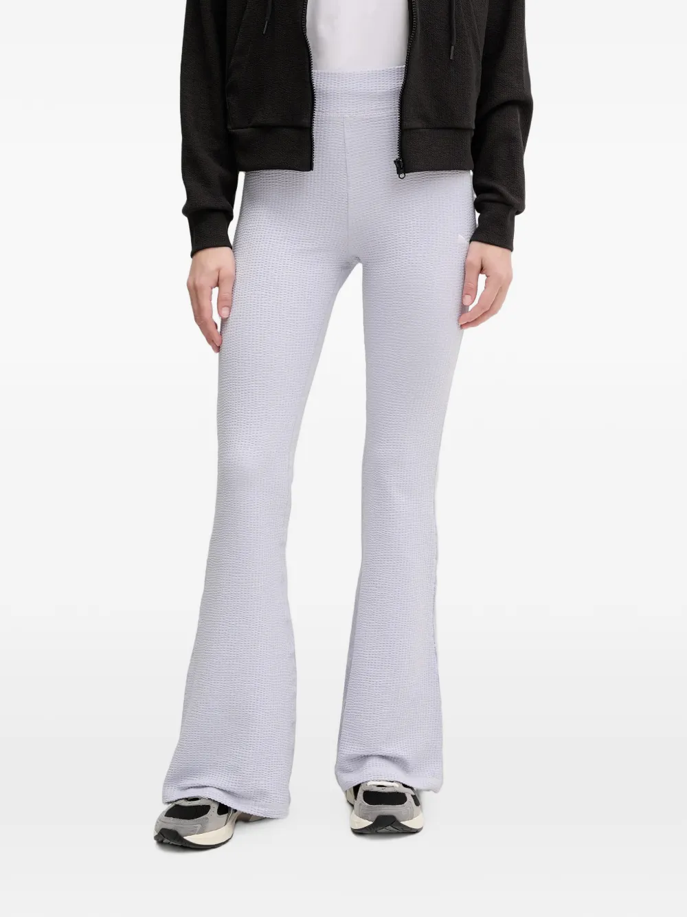 Puma Dare To Waffle-knit Flared Leggings In Blue
