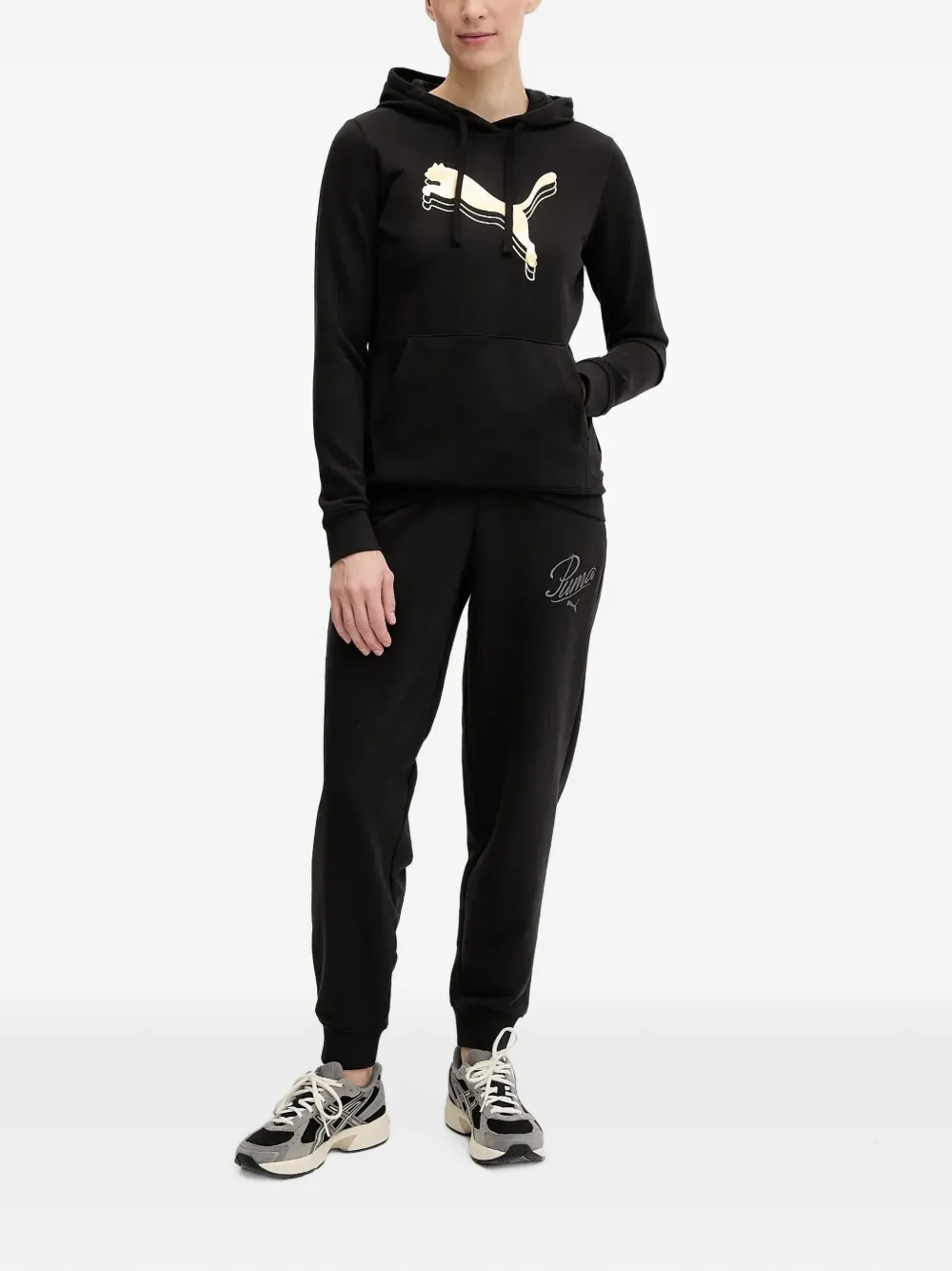 PUMA Hoodie met logoprint en trekkoord Zwart