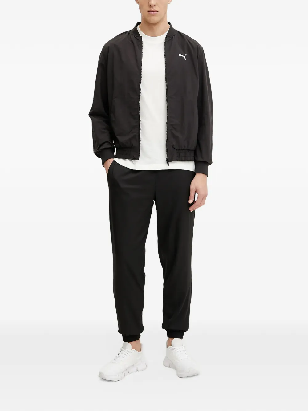 PUMA logo-print bomber jacket Zwart