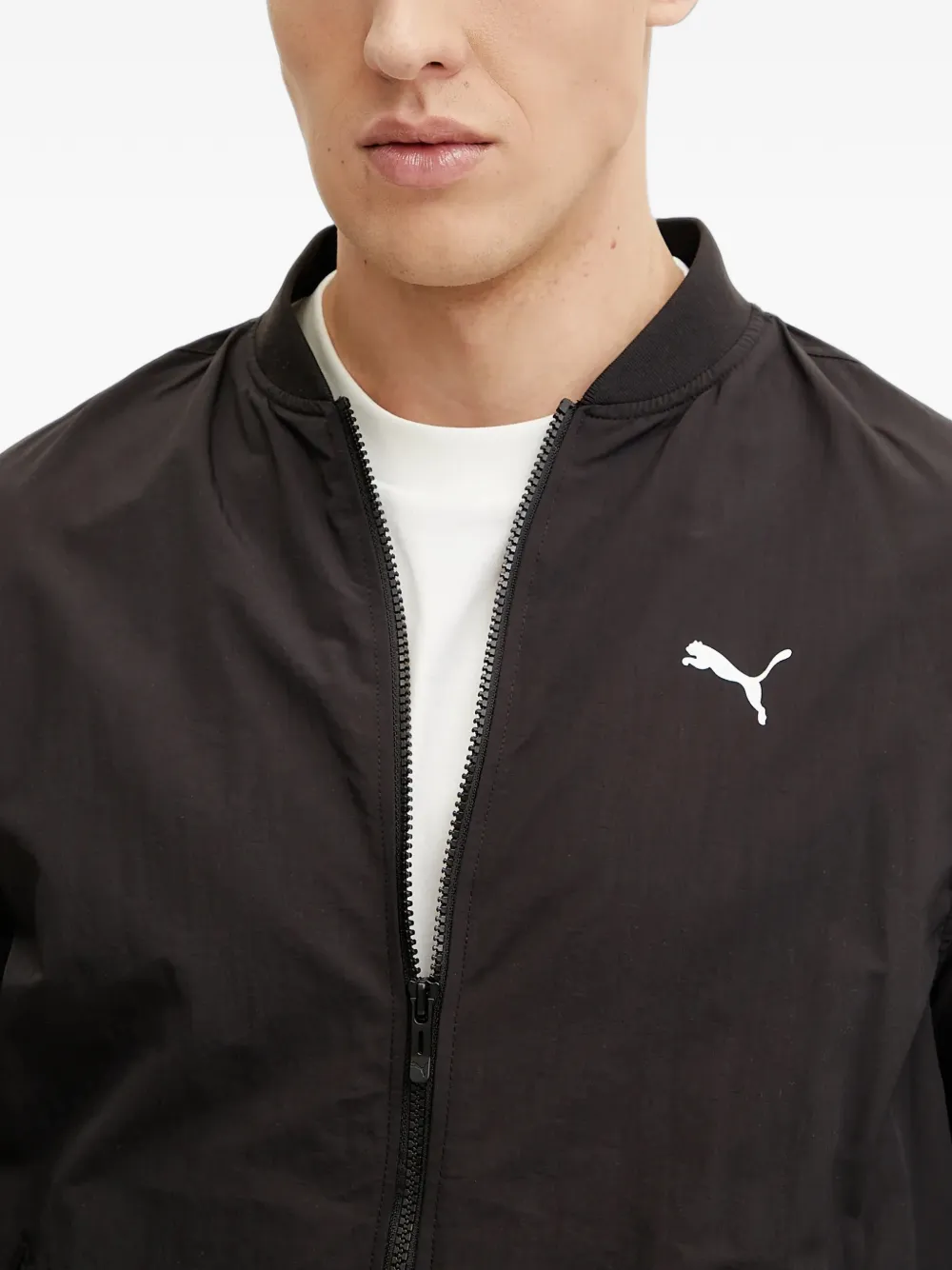 PUMA logo-print bomber jacket Zwart