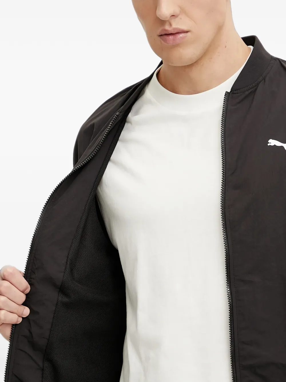 PUMA logo-print bomber jacket Zwart