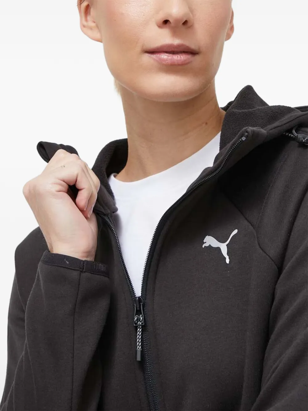 PUMA Hoodie met logoprint en rits Zwart