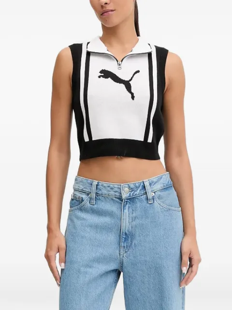 PUMA top sin mangas con logo en intarsia y media cremallera