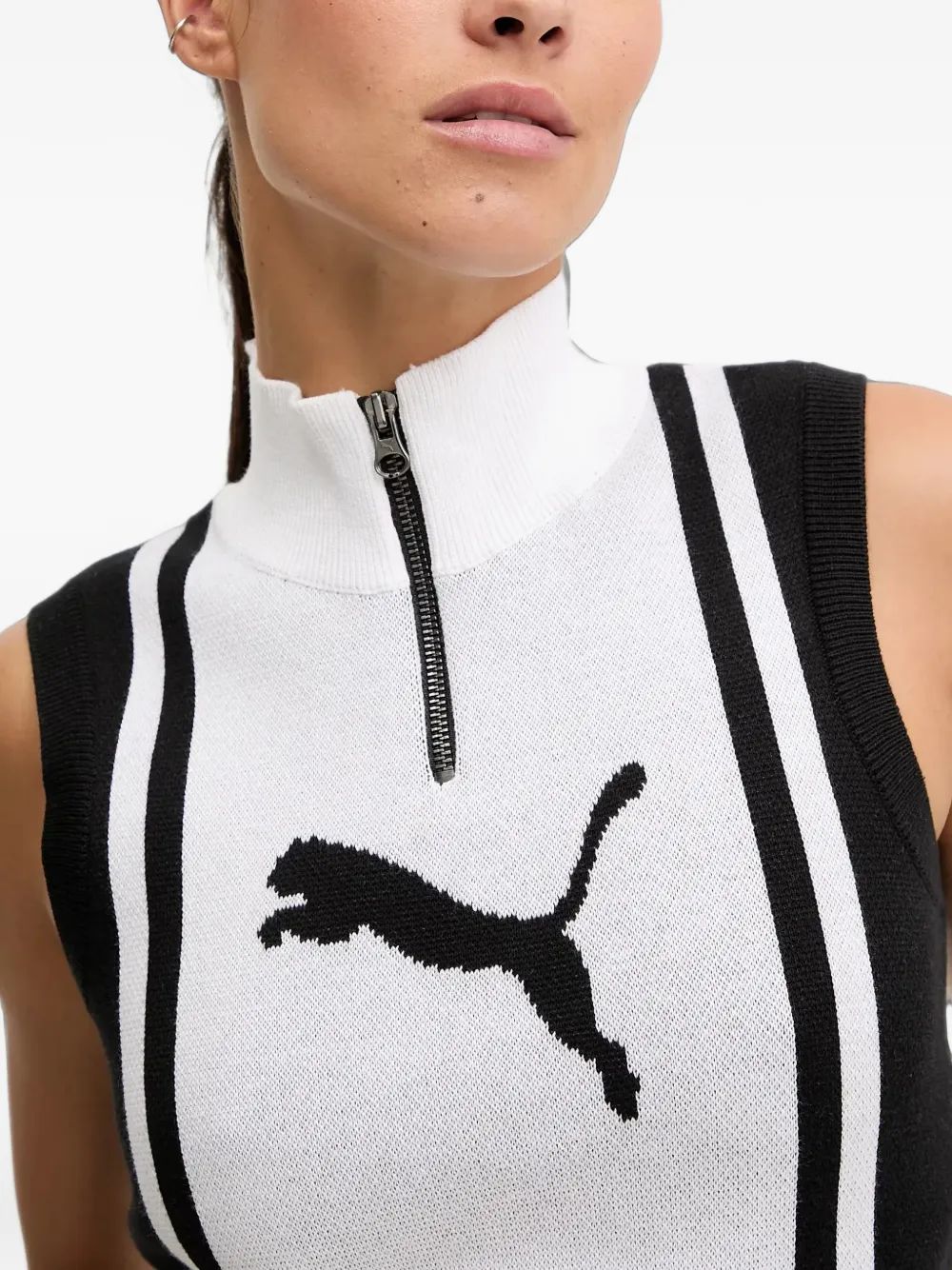 PUMA Tanktop met logo-intarsia en kwartrits Wit