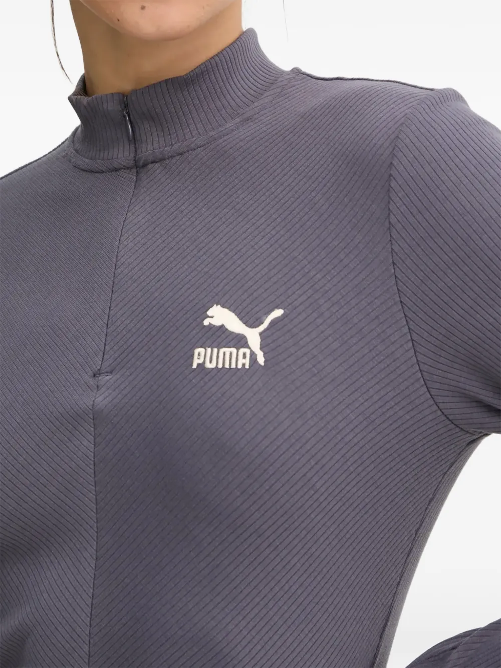 PUMA Ribgebreide mini-jurk met lange mouwen Grijs