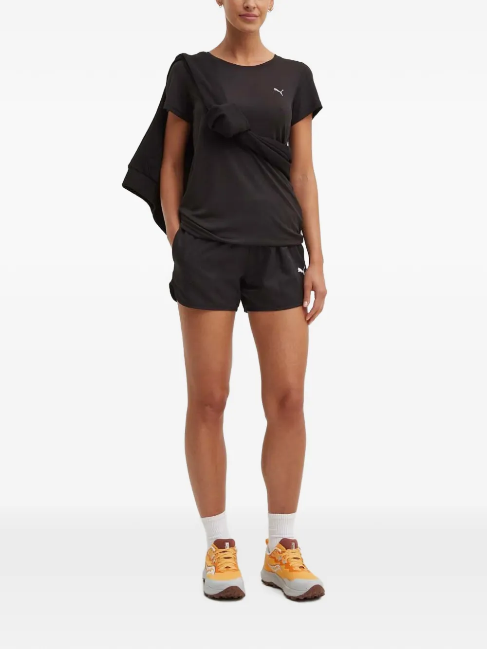 PUMA Hoodie met logoprint en trekkoord Zwart