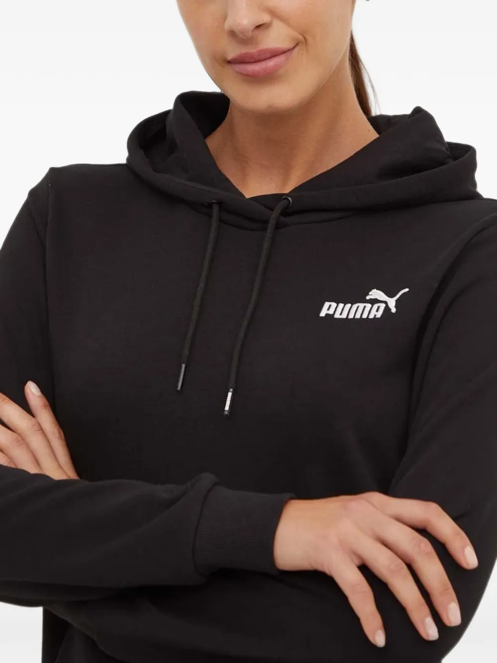 PUMA Hoodie met logoprint en trekkoord Zwart