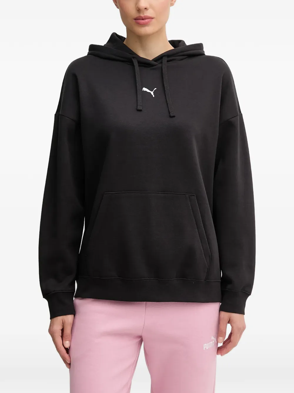 Puma Logo-embroidered Drawstring Hoodie In Black