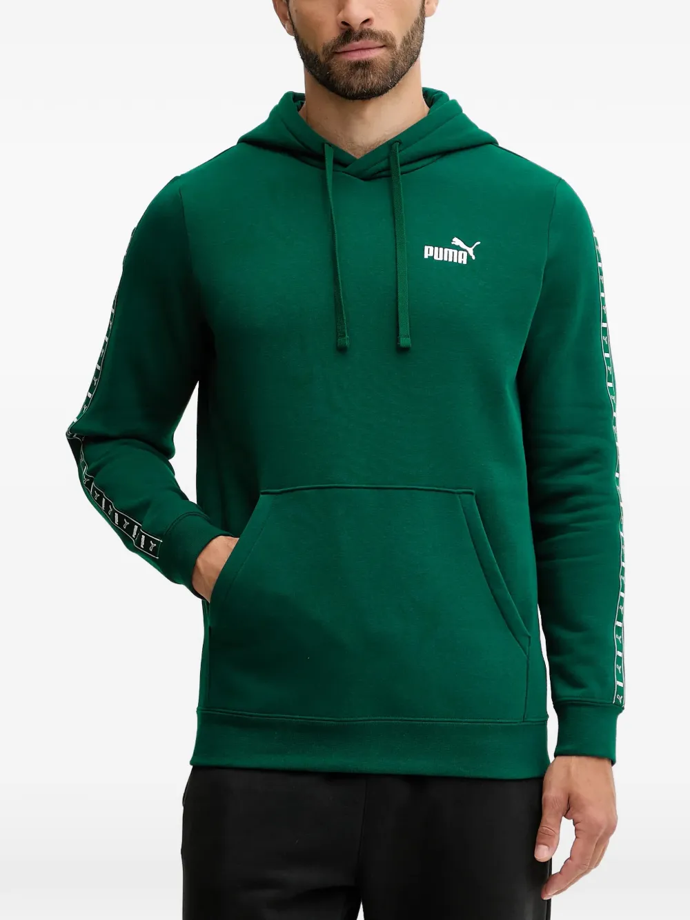 Puma Logo-print Tape-detail Hoodie In Green