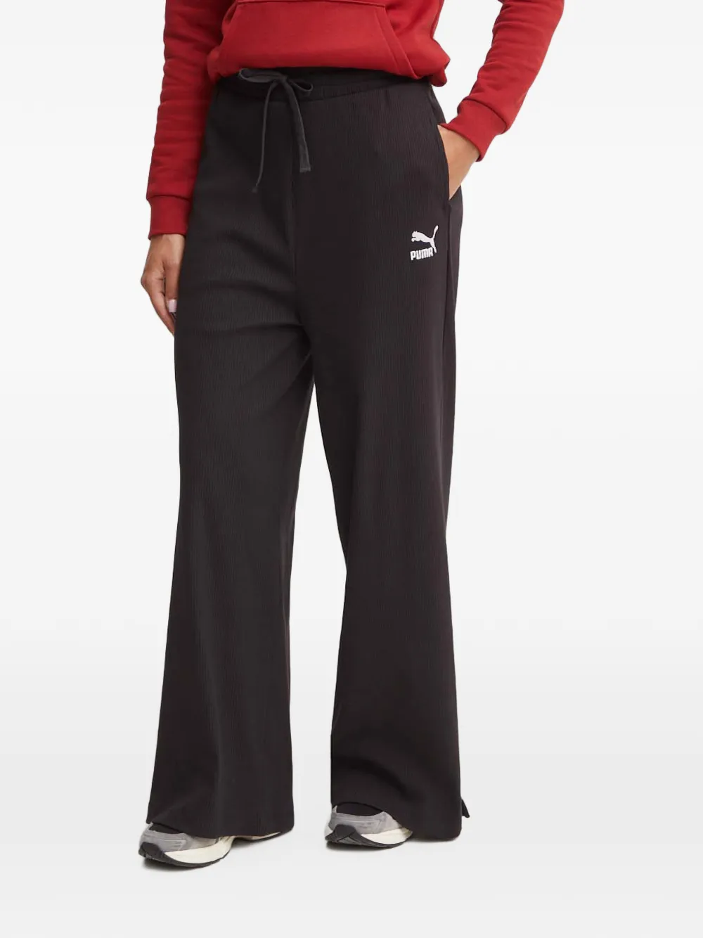 Puma Ribbed Drawstring Track Pants In Black