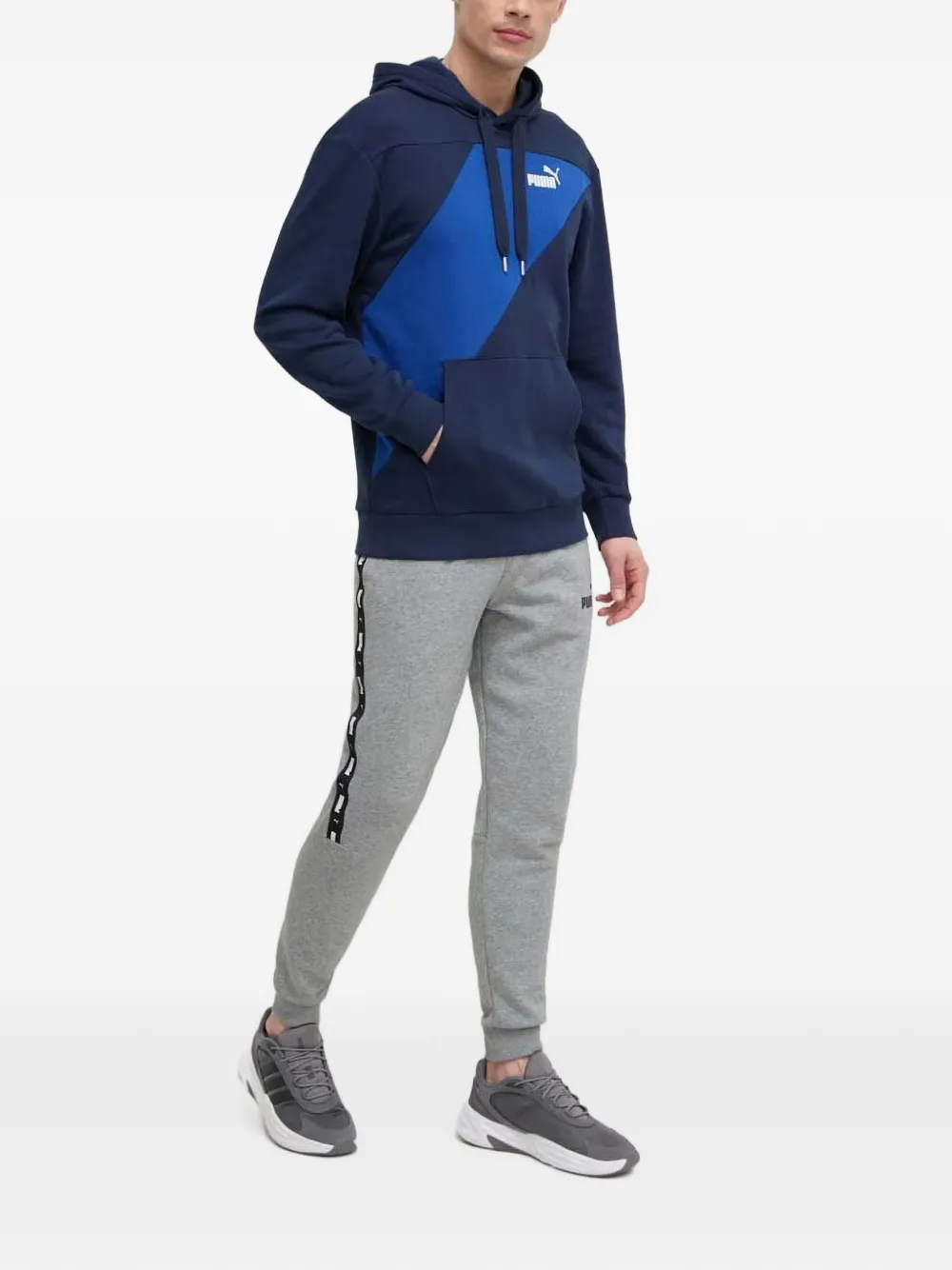 PUMA Power logo-print colour-block hoodie Blauw