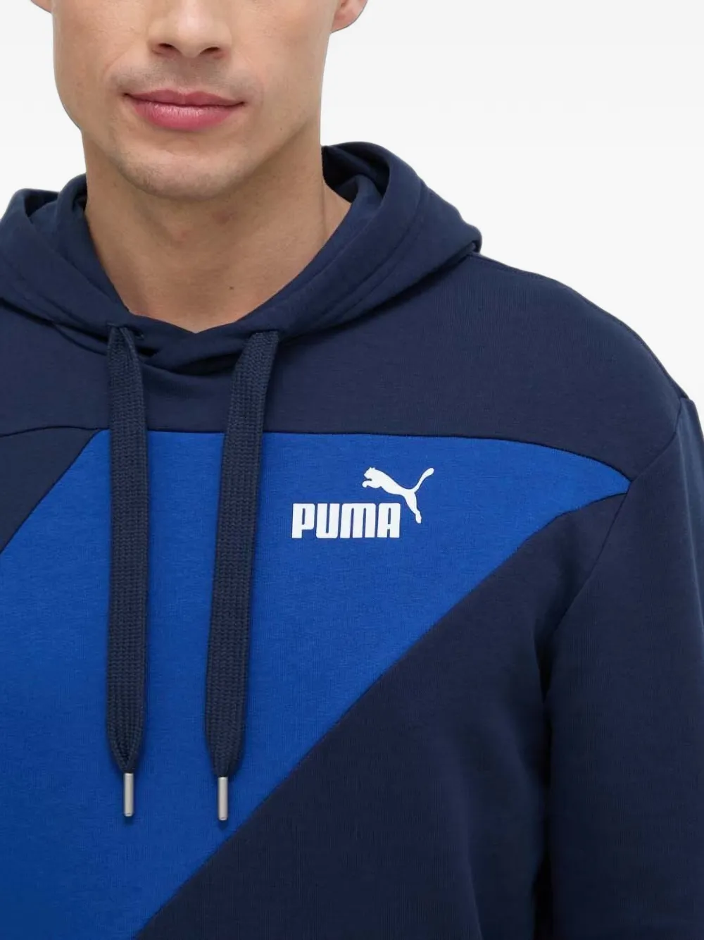 PUMA Power logo-print colour-block hoodie Blauw