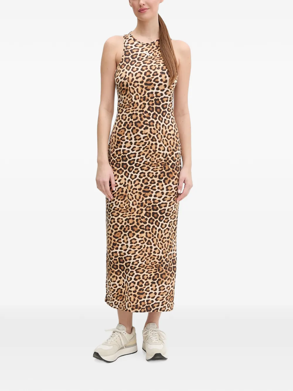 Puma Leopard-print Racerback Maxi Dress In Neutrals