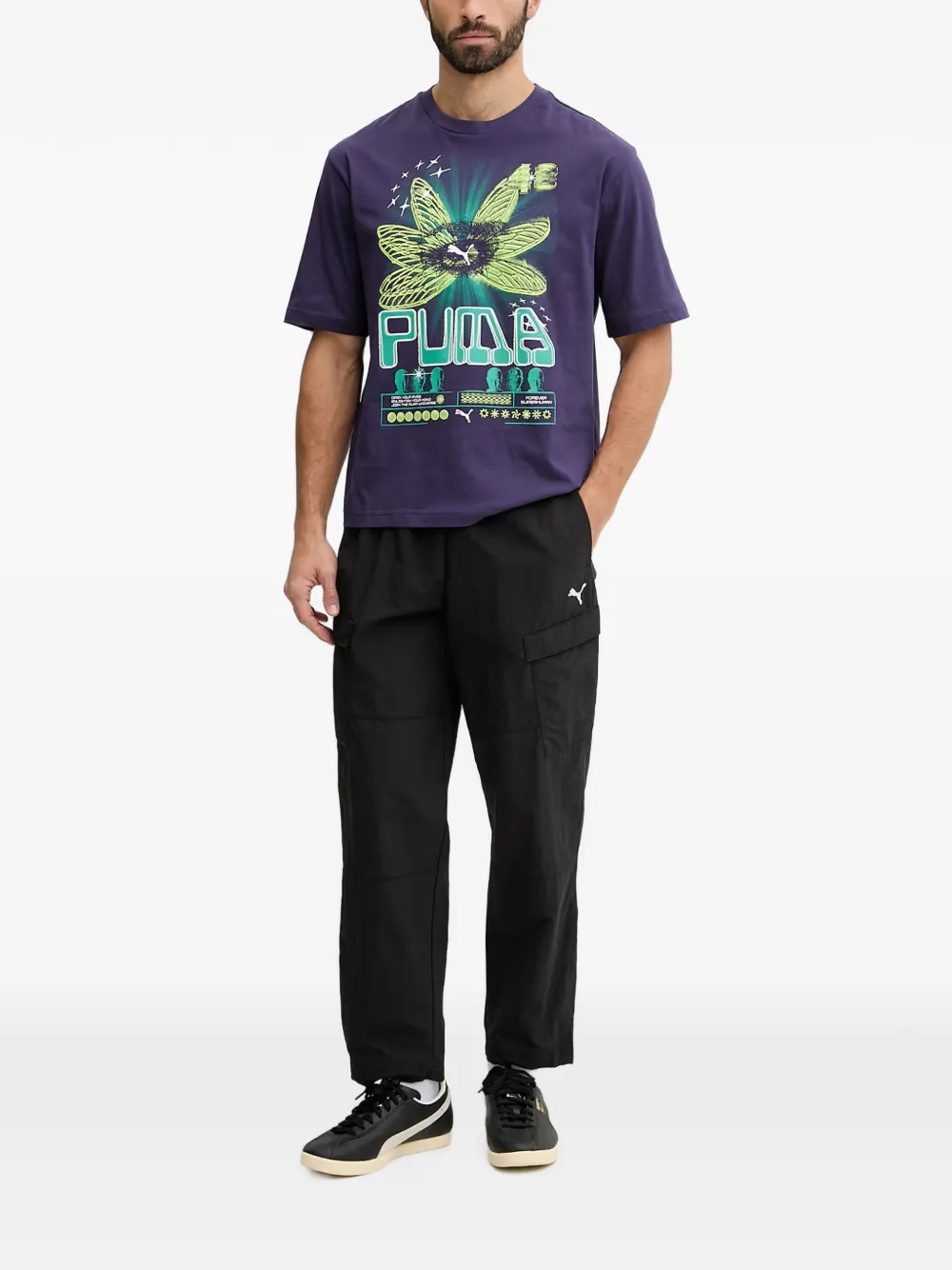 PUMA logo-embroidered cargo pants Zwart