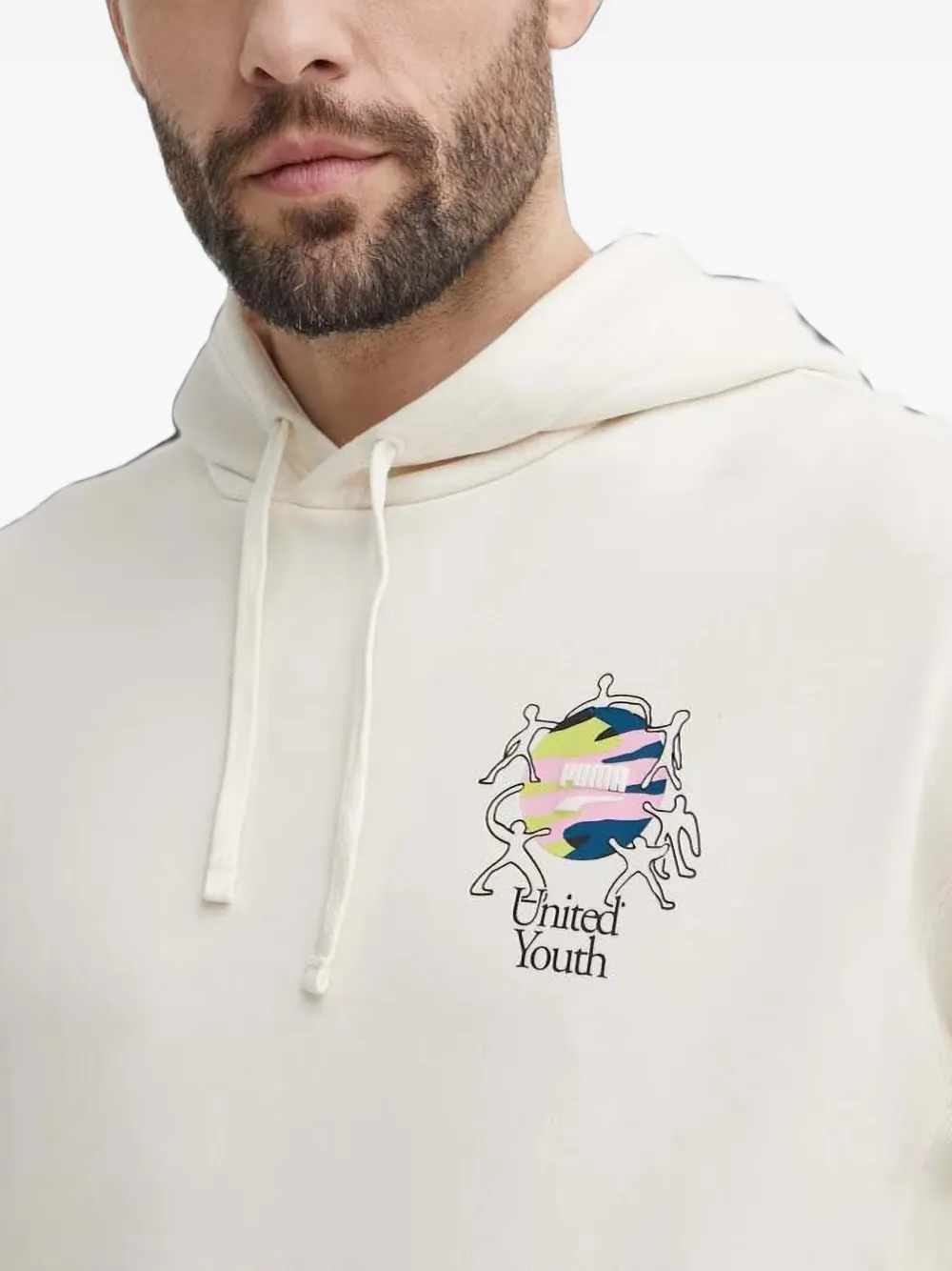 PUMA Downtown graphic-print drawstring hoodie Beige