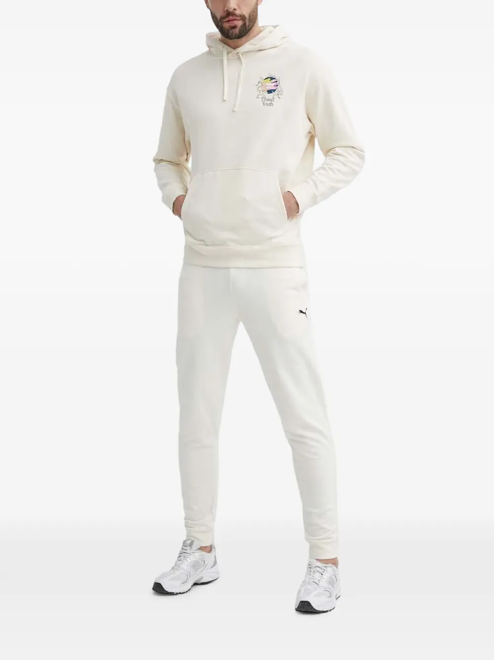 PUMA Downtown graphic-print drawstring hoodie Beige