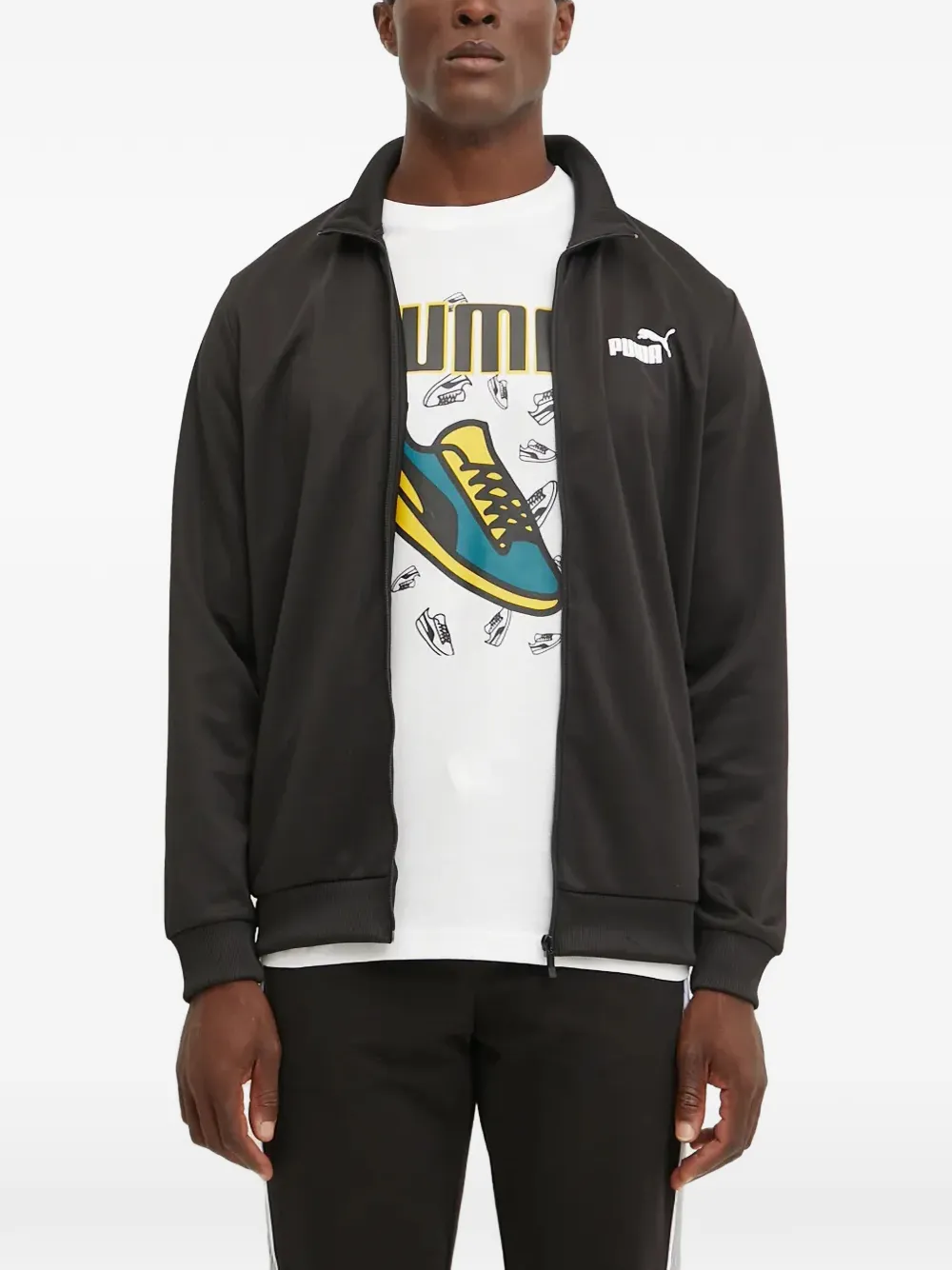 Puma Logo-print Zip-up Sweater In Black