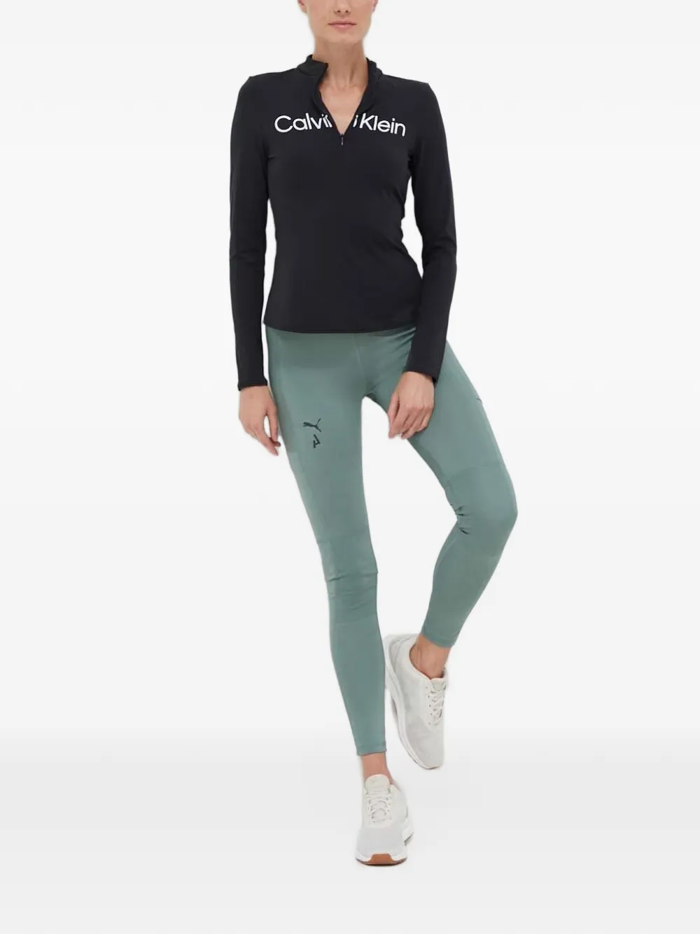 PUMA Legging met logo-print en vlakken Groen