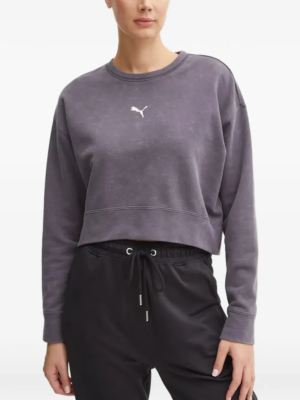 Puma Logo-print Cropped Sweater In Purple