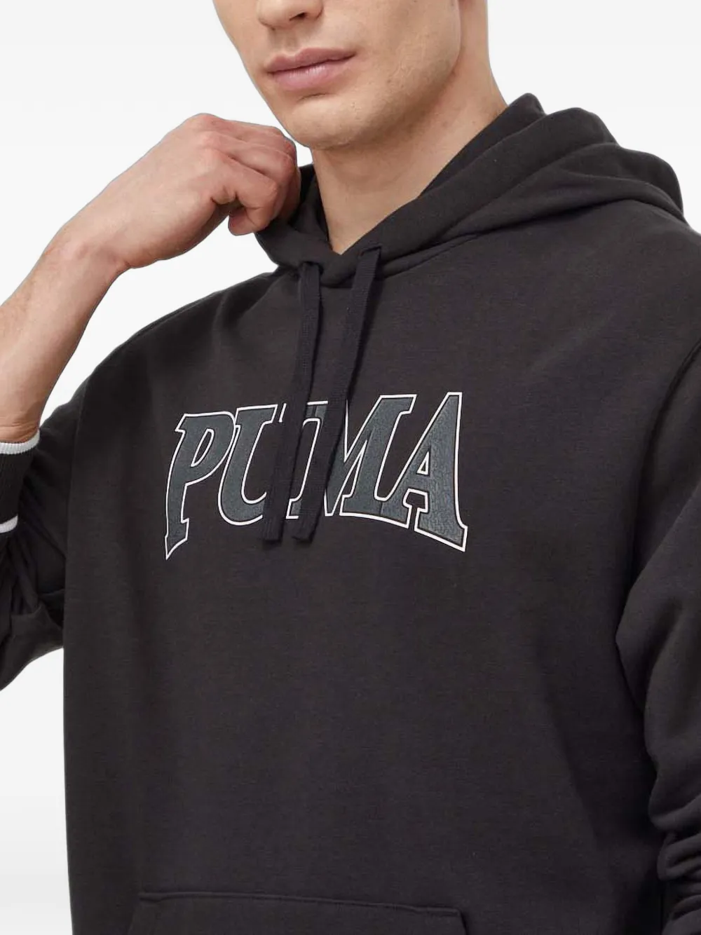 PUMA Hoodie met logoprint en trekkoord Zwart